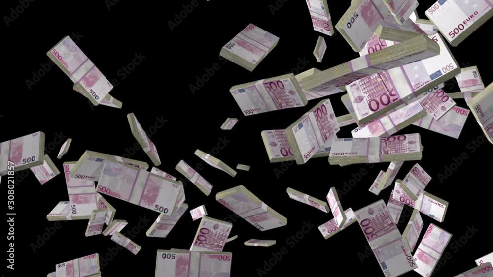 Euro currency stack flying in slow motion against black Euro currency stack flying in slow motion against black