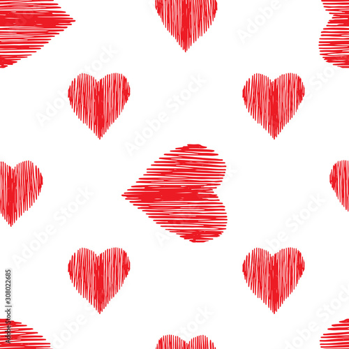 Red hearts in the form of a sketch