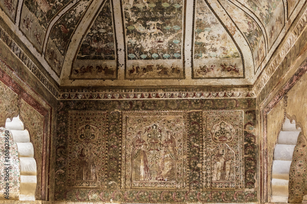 The beautiful fading murals and frescoes on the walls, ceilings and ...