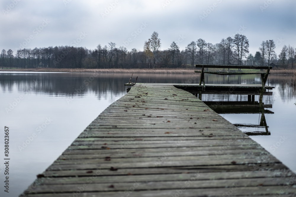 wooden pier on the lake, meditation spot 