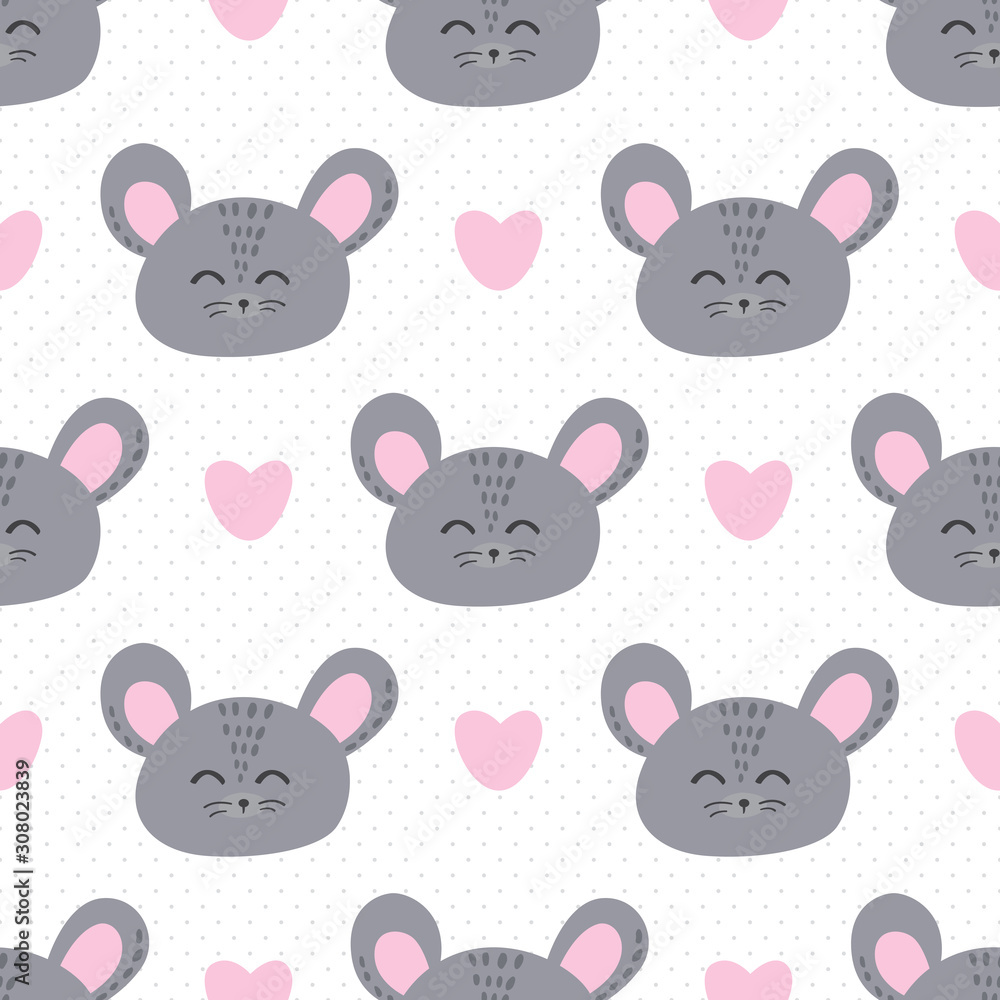 Mouse and love seamless background.