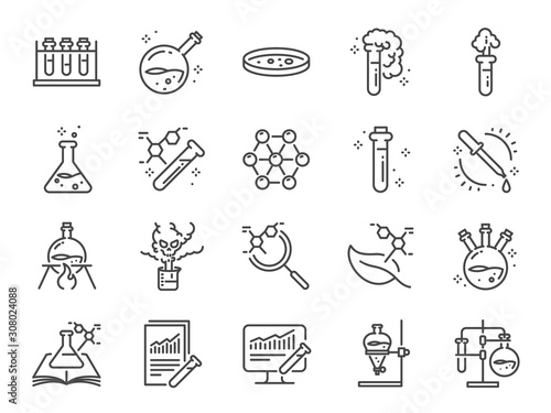 Chemistry lab icon set. Included icons as Chemical, formula, Medical analysis, Laboratory test flask, experiment and more. photo