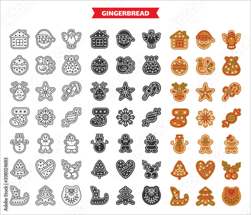 Christmas gingerbread xmas cookie vector icon set