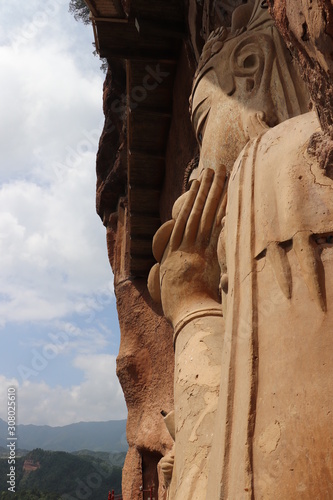 Maijishan Cave-Temple Complex in Tianshui , Gansu Province , China. Artistic treasures of Maiji Mountain caves. UNESCO World Heritage Site. photo