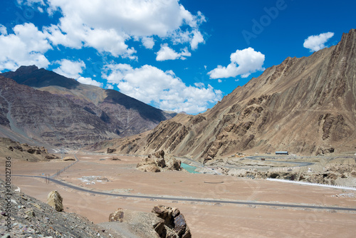 Ladakh, India - Jun 28 2019 - Beautiful scenic view from Between Alchi and Rizong Monastery in Ladakh, Jammu and Kashmir, India. photo