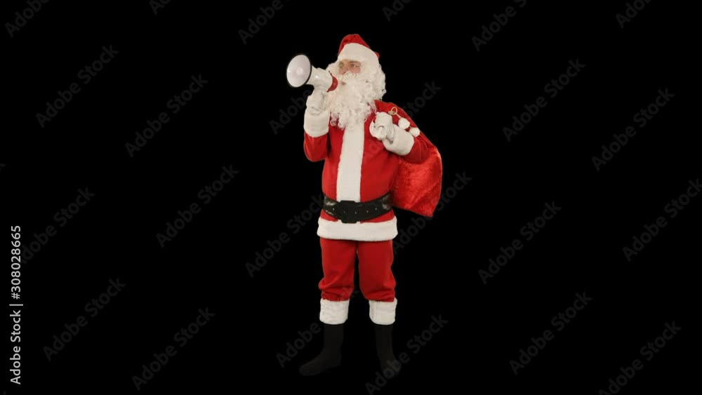 Santa Claus with a loudspeaker making an announcement, Luma Matte attached Santa Claus with a loudspeaker making an announcement, Luma Matte attached