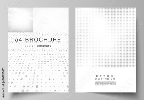 Vector layout of A4 cover mockups design templates for brochure, flyer layout, cover design, book design, brochure cover. Halftone effect decoration with dots. Dotted pattern for grunge decoration.