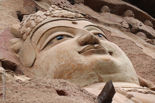 Maijishan Cave-Temple Complex in Tianshui , Gansu Province , China. Artistic treasures of Maiji Mountain caves. UNESCO World Heritage Site. photo