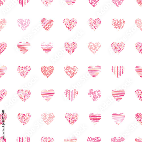Cute hand drawn doodle hearts seamless pattern, romantic background, great for textiles, valentines day wrapping, banner, wallpaper - vector design