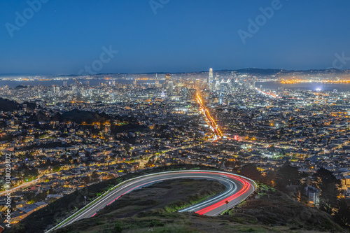 Skyline of San Francscio View from Twin Peaks by night