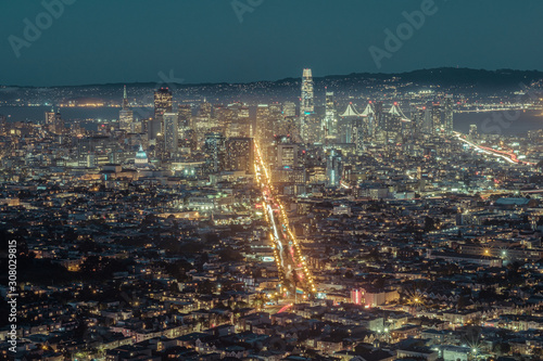 Skyline of San Francscio View from Twin Peaks by night
