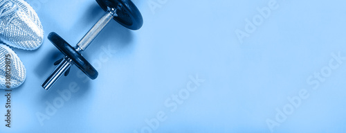 Fitness equipment and space for text.