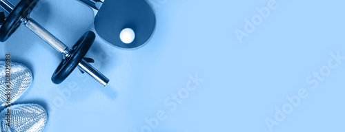 Fitness equipment and space for text.