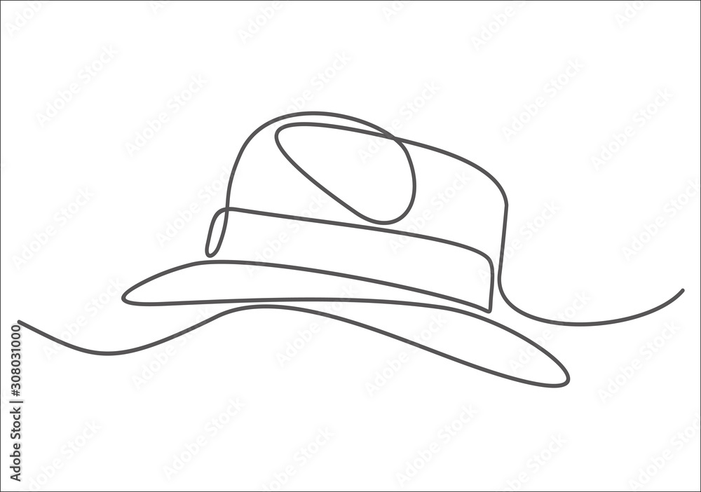 Continuous single drawn one line men hat hand-drawn picture silhouette. Line art. Continuous single drawn one line men hat hand-drawn picture silhouette. Line art.