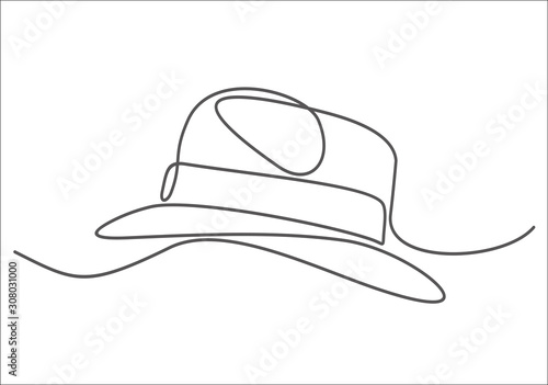 Continuous single drawn one line men hat hand-drawn picture silhouette. Line art. 