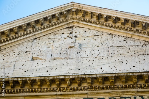 Details of weathered stones on facade of Pantheon