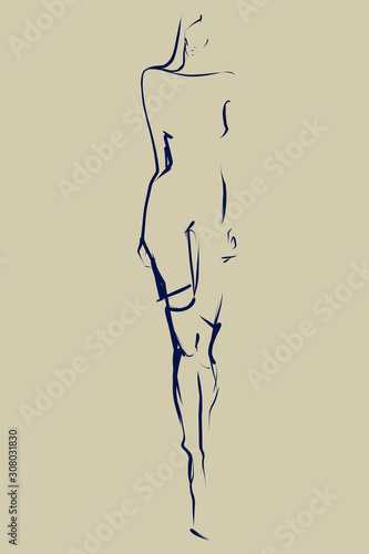 Fashion model, hand-drawn silhouette. Vector