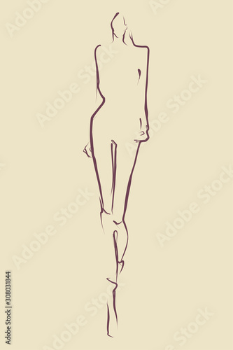 Fashion model, hand-drawn silhouette. Vector