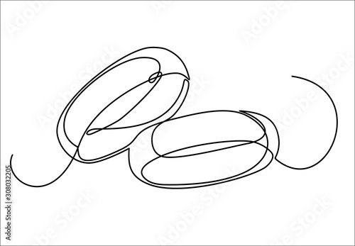 Wedding rings vector one continuous  line art. Line illustration. Minimalist print. Black and white.
