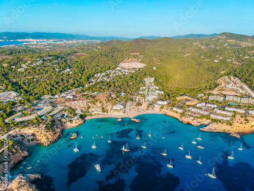 Ibiza summer. Ibiza beaches. Cala Tarida Beach, Ibiza. Spain.