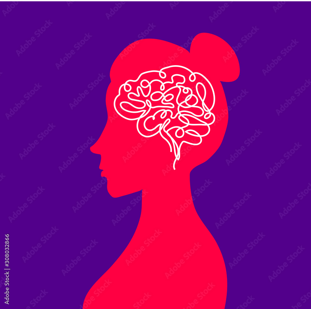 Psychological human health. Thoughts in the head of a woman. Brain work