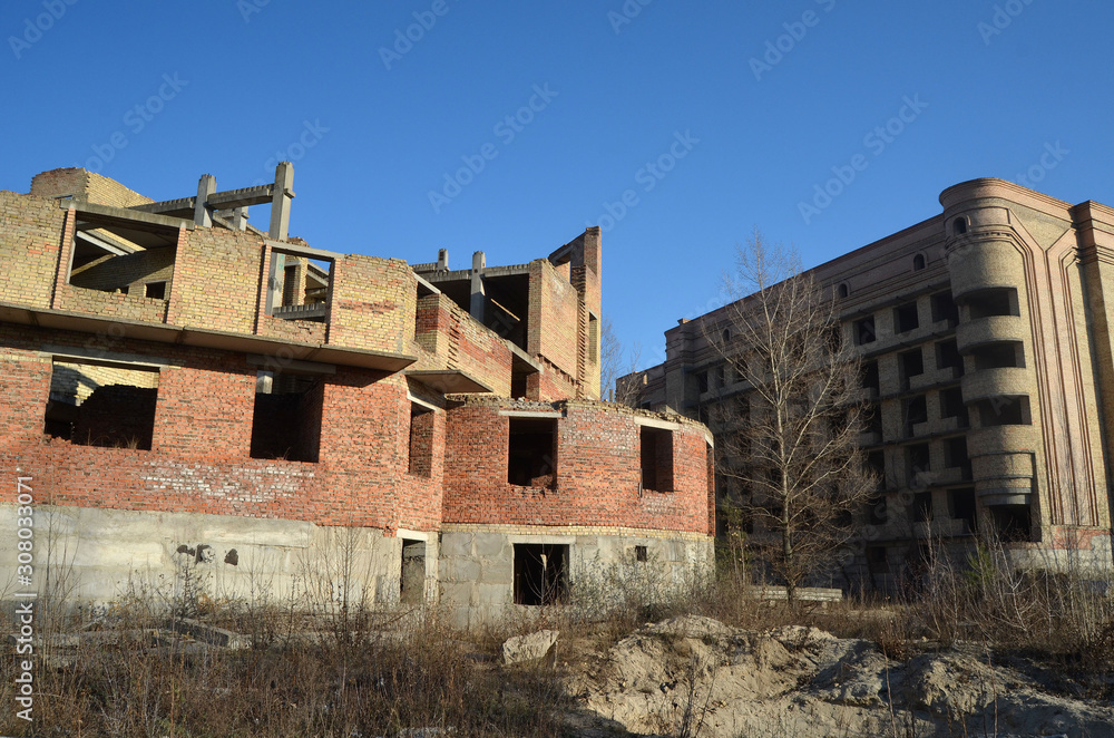 Abandoned construction site of hospital. Abandoned at 1991,during Ukrainian undependence crisis. Kiev,Ukraine