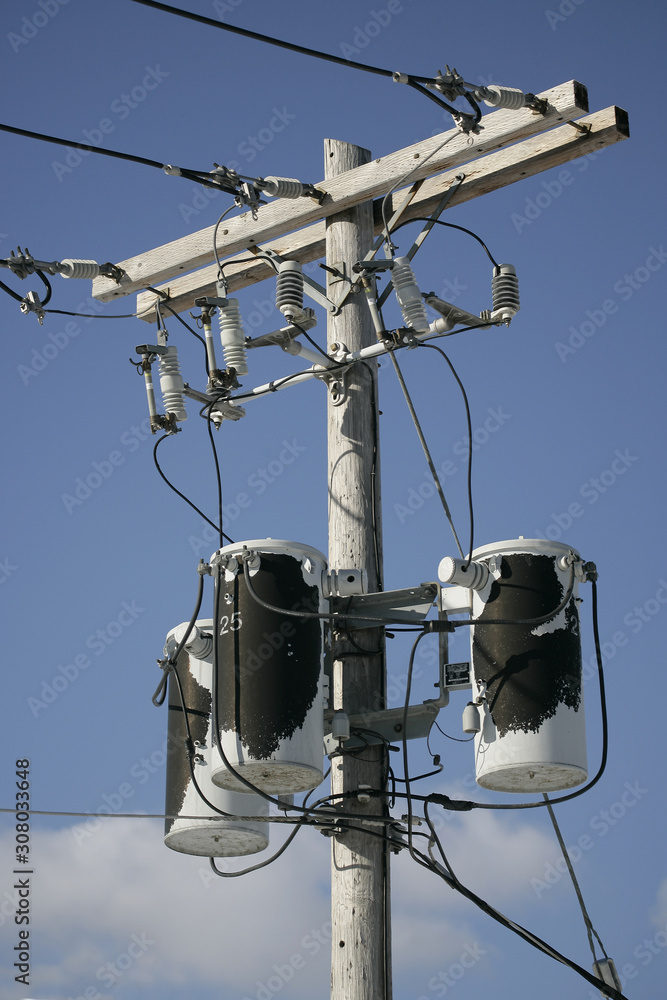 Electric Power transformers on a utility pole Electric Power transformers on a utility pole