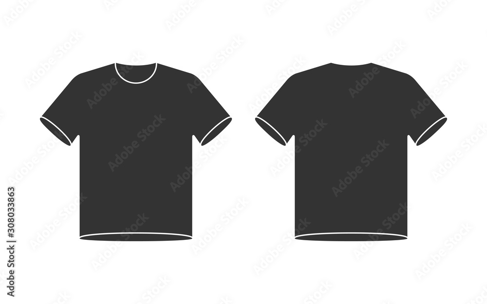Blank t-shirt mockup, front and back view shirt template, black and ...