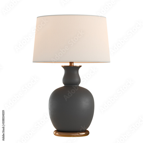 Obraz na plátně Decorative table lamp with a light pink lampshade with black ceramic base on an isolated background