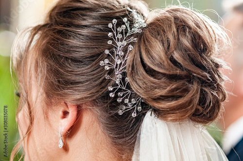 Slika na platnu bride hairstyle with white bridal veil