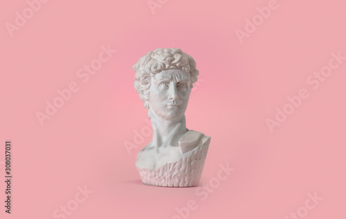 Statue bust on pink background