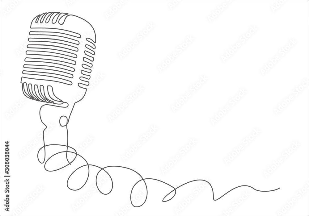 Continuous one single line drawing Retro microphone logo icon vector  illustration concept Stock Vector | Adobe Stock
