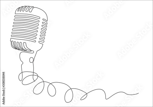 Continuous one single line drawing Retro microphone logo icon vector illustration concept photo