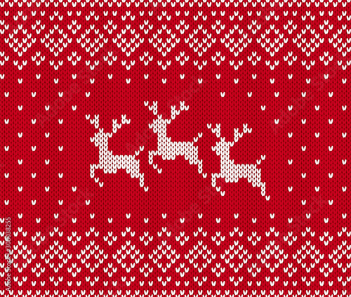 Knitted christmas pattern. Vector illustration. Red seamless print.