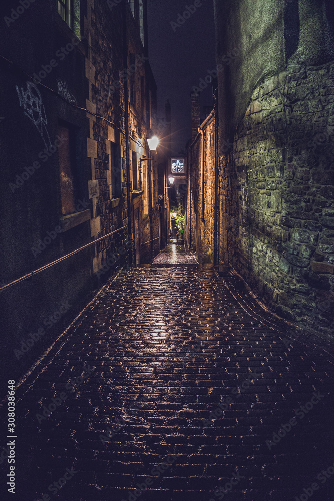 One of Edinburgh close street  by night off the Royal Mile.