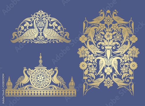 peacock motif designs, textile , Rajasthan, royal India 