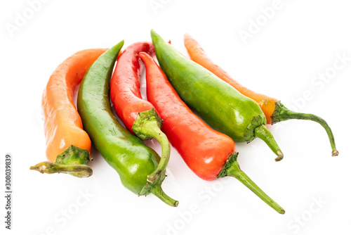 Red and Green hot chilli peppers. Food background 