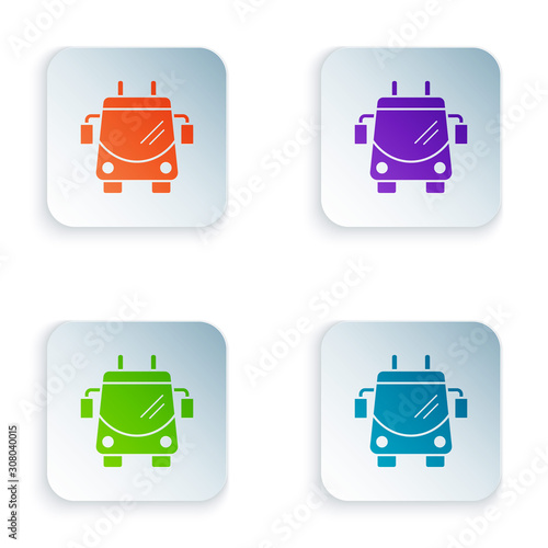 Color Trolleybus icon isolated on white background. Public transportation symbol. Set icons in square buttons. Vector Illustration