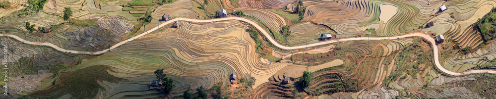 Aerial view of rice terraces and fields, Northern Vietnam