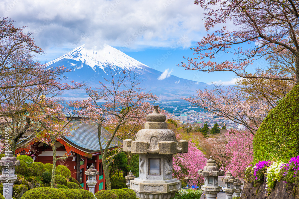 Gotemba City, Japan at Peace Park with Mt. Fuji in spring season.