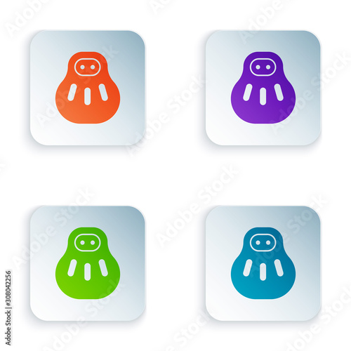 Color Maneki neko cat icon isolated on white background. Japan lucky charm. Set icons in square buttons. Vector Illustration