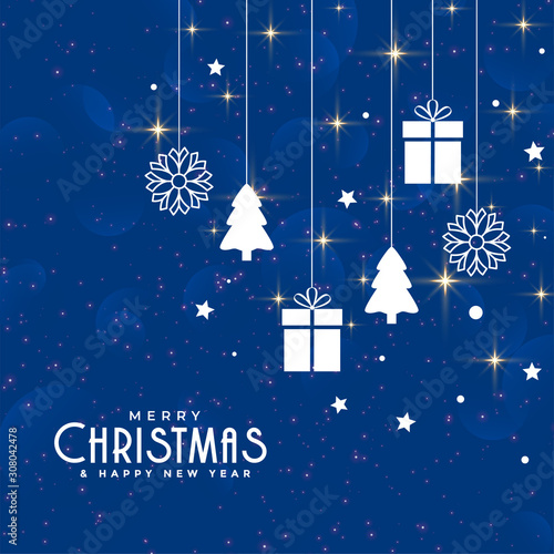 blue christmas background with decorative elements