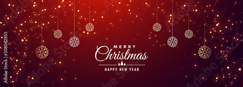 merry christmas sparkle red banner design template
