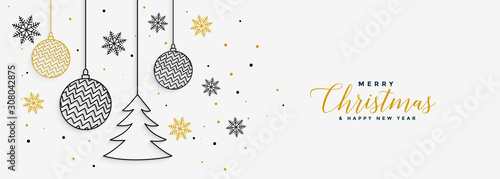 elegant merry christmas white banner in line style
