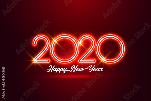 happy new year 2020 red neon style background