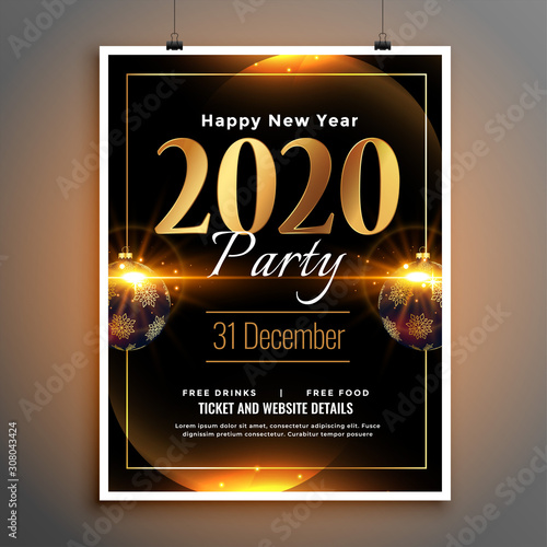 glowing black and gold new year party flyer template