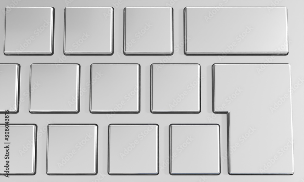 White steel enter key template. Blank keypad buttons. Keyboard close-up mockup. 3d render White steel enter key template. Blank keypad buttons. Keyboard close-up mockup. 3d render
