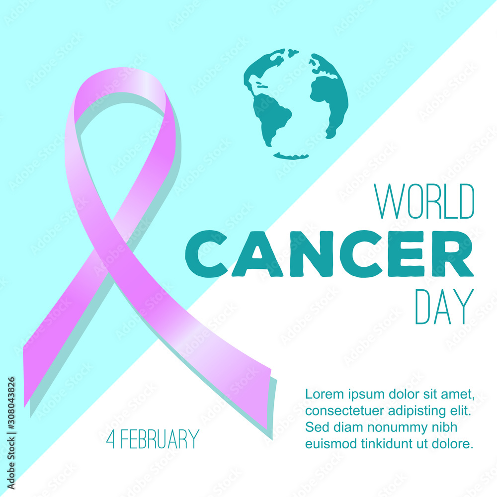 World Cancer Day of awareness about breast, children, leukemia, skin, AIDS and other disease. Banner with ribbon for medical care and social support. Vector illustration for poster, card, flyer. World Cancer Day of awareness about breast, children, leukemia, skin, AIDS and other disease. Banner with ribbon for medical care and social support. Vector illustration for poster, card, flyer.
