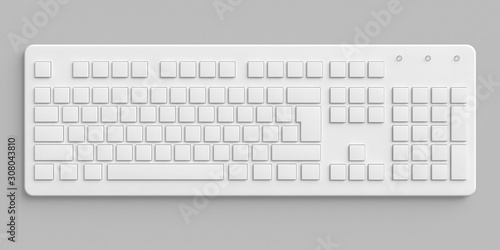 White clean keyboard mockup. Blank buttons template. 3d illustration