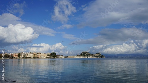 Greece, Corfu Island with clouds and sails sails